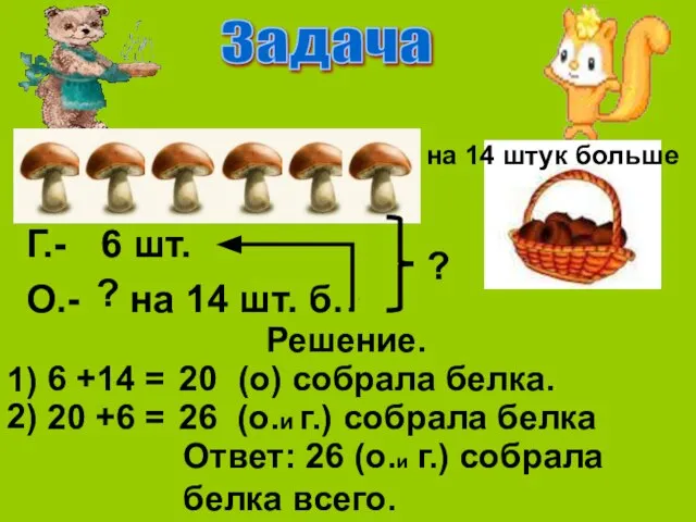 Задача на 14 штук больше Г.- 6 шт. ? на 14 шт.