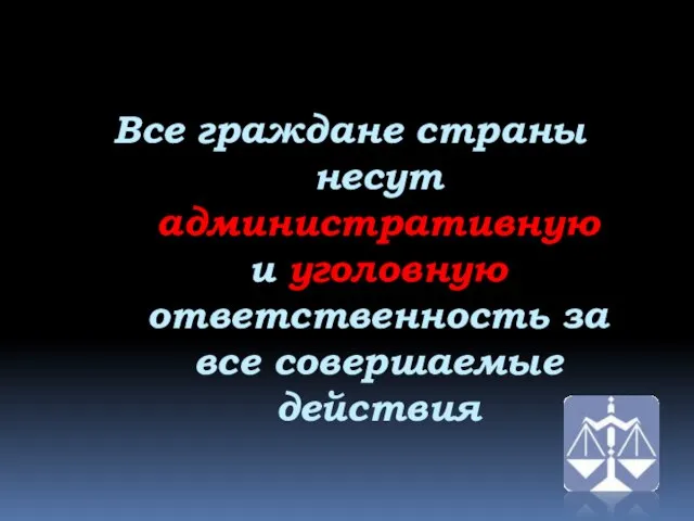 Все граждане страны несут административную и уголовную ответственность за все совершаемые действия