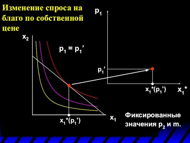 x1*(p1’) p1 x1*(p1’) p1’ x1* Изменение спроса на благо по собственной цене