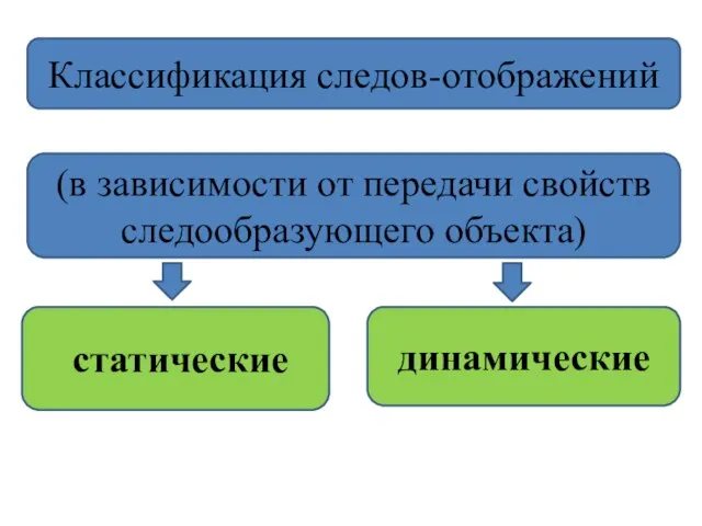 Классификация следов-отображений (в зависимости от передачи свойств следообразующего объекта) статические динамические