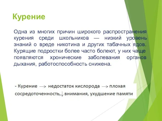 Курение Одна из многих причин широкого распространения курения среди школьников — низкий