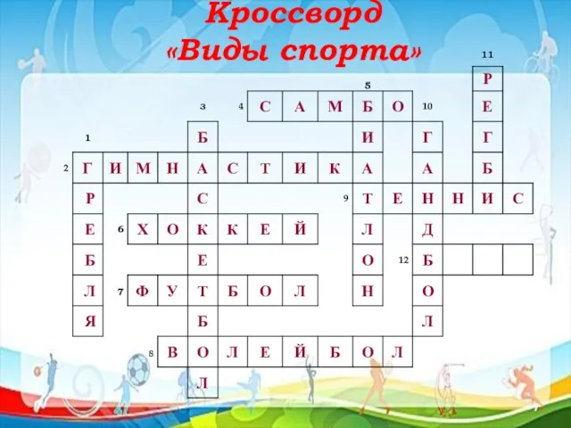 Кроссворд «Виды спорта»