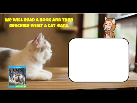 We will read a book and then Describe what a cat eats.