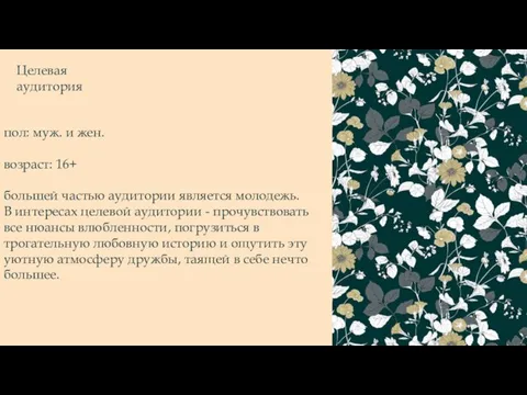 Целевая аудитория пол: муж. и жен. возраст: 16+ большей частью аудитории является