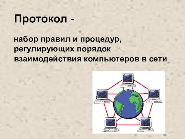 Протокол - набор правил и процедур, регулирующих порядок взаимодействия компьютеров в сети