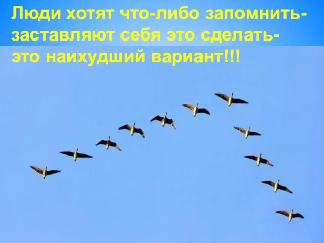 Люди хотят что-либо запомнить- заставляют себя это сделать- это наихудший вариант!!!