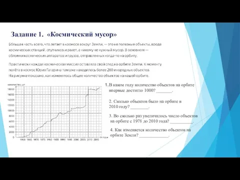 Задание 1. «Космический мусор» В каком году количество объектов на орбите впервые