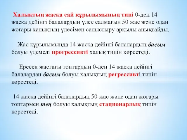 Халықтың жасқа сай құрылымының типі 0-ден 14 жасқа дейінгі балалардың үлес салмағын