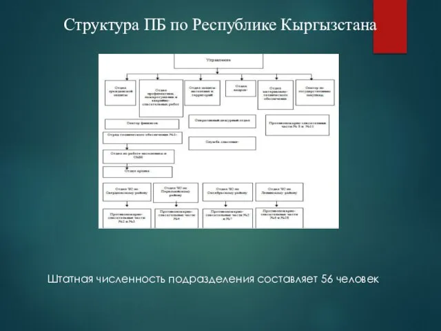 Структура ПБ по Республике Кыргызстана Штатная численность подразделения составляет 56 человек