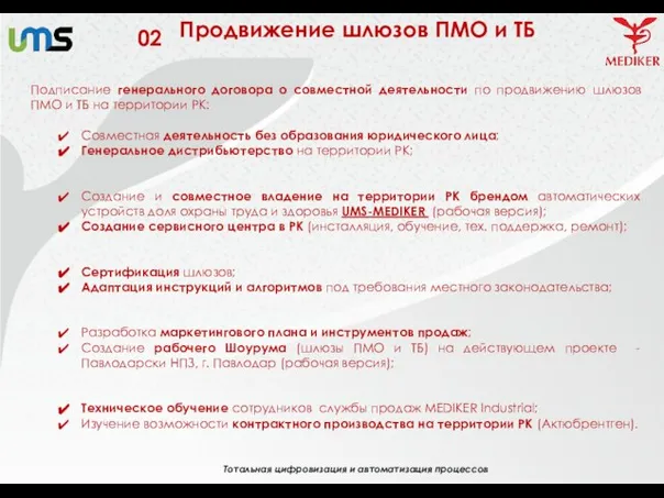 02 Тотальная цифровизация и автоматизация процессов Продвижение шлюзов ПМО и ТБ Подписание