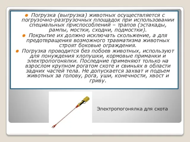 Погрузка (выгрузка) животных осуществляется с погрузочно-разгрузочных площадок при использовании специальных приспособлений –