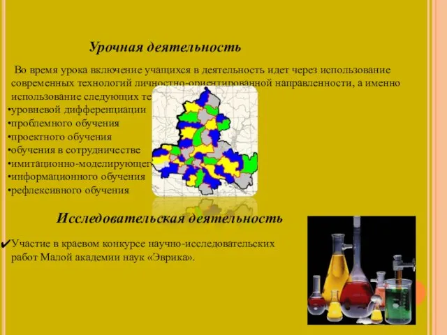 Урочная деятельность Во время урока включение учащихся в деятельность идет через использование