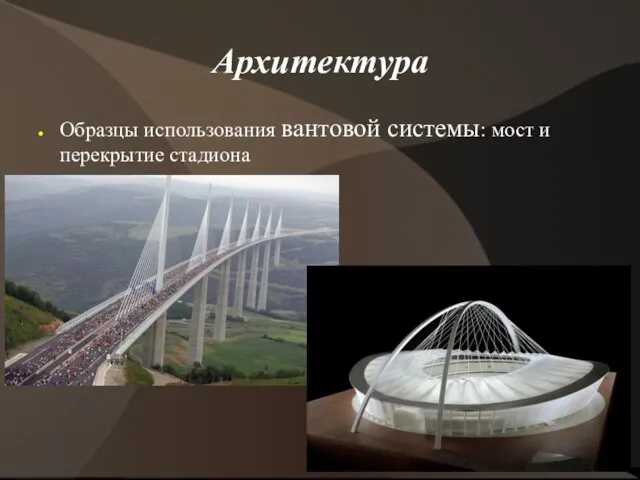 Архитектура Образцы использования вантовой системы: мост и перекрытие стадиона