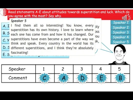 Read statements A-E about attitudes towards superstition and luck. Which do you