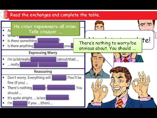 Read the exchanges and complete the table. Now lets translate! Не беспокойся.