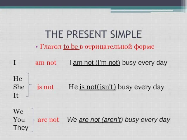 THE PRESENT SIMPLE Глагол to be в отрицательной форме I am not