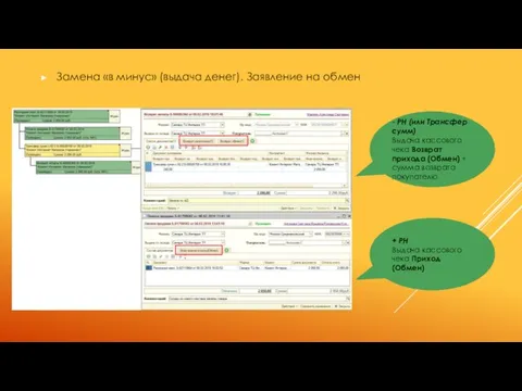 Замена «в минус» (выдача денег). Заявление на обмен - РН (или Трансфер