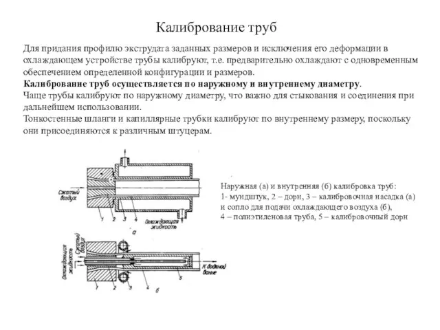 Калибрование труб Для придания профилю экструдата заданных размеров и исключения его деформации