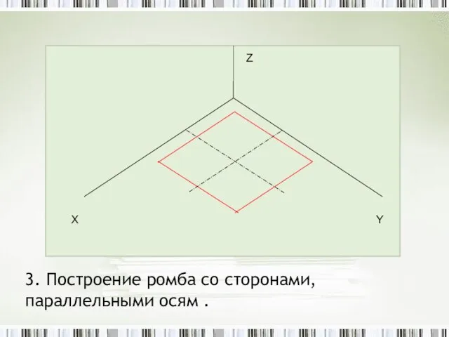 3. Построение ромба со сторонами, параллельными осям .