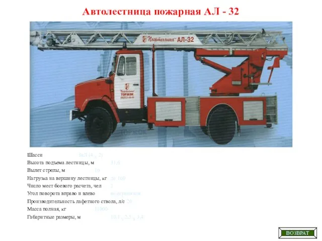 Автолестница пожарная АЛ - 32 Шасси ЗиЛ (4 X 2) Высота подъема