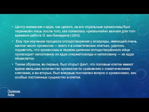 Центр внимания с ядра, как целого, на его отдельные хромосомы был перенесён