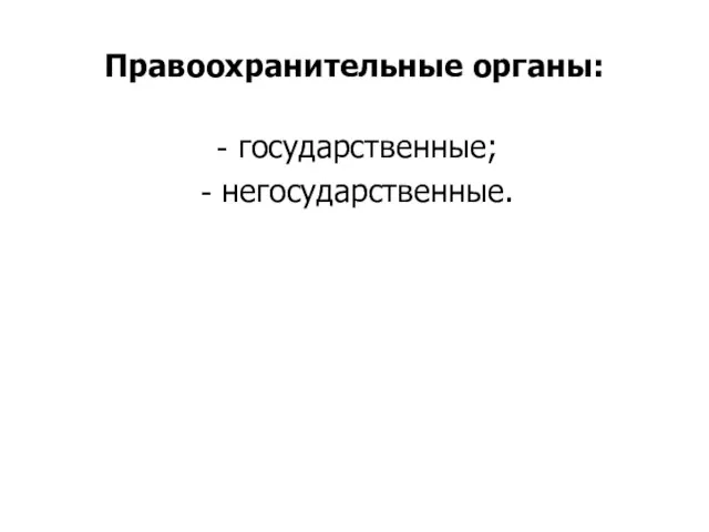 Правоохранительные органы: государственные; негосударственные.