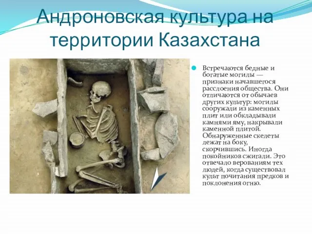Андроновская культура на территории Казахстана Встречаются бедные и богатые могилы — признаки