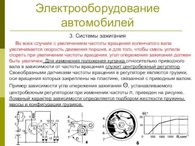 Электрооборудование автомобилей 3. Системы зажигания Во всех случаях с увеличением частоты вращения