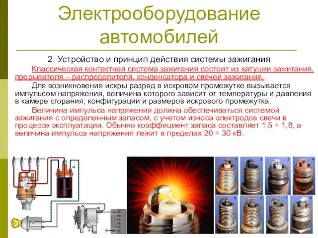 Электрооборудование автомобилей 2. Устройство и принцип действия системы зажигания Классическая контактная система