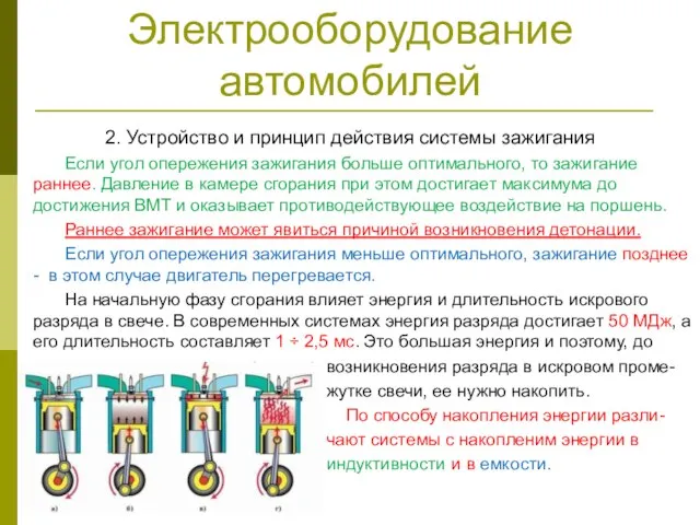 Электрооборудование автомобилей 2. Устройство и принцип действия системы зажигания Если угол опережения