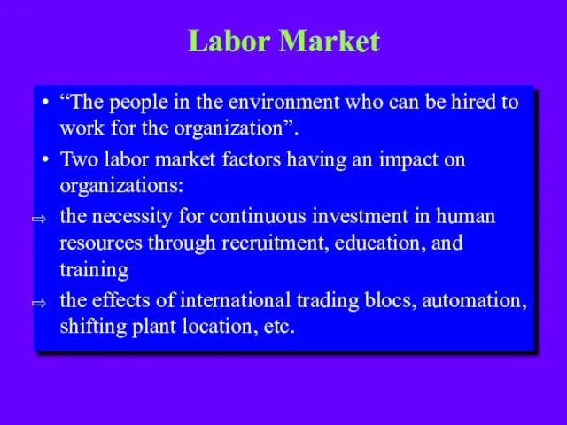Labor Market “The people in the environment who can be hired to