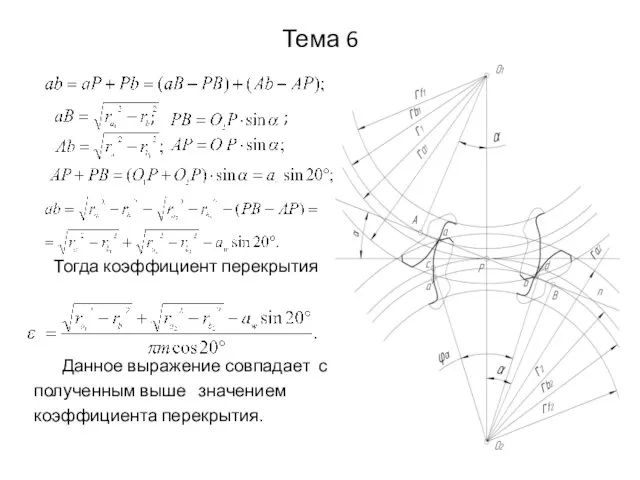 Тема 6 ; ; Тогда коэффициент перекрытия Данное выражение совпадает с полученным выше значением коэффициента перекрытия.