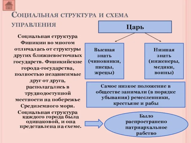 Социальная структура и схема управления Социальная структура Финикии во многом отличалась от