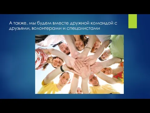 А также, мы будем вместе дружной командой с друзьями, волонтерами и спецалистами