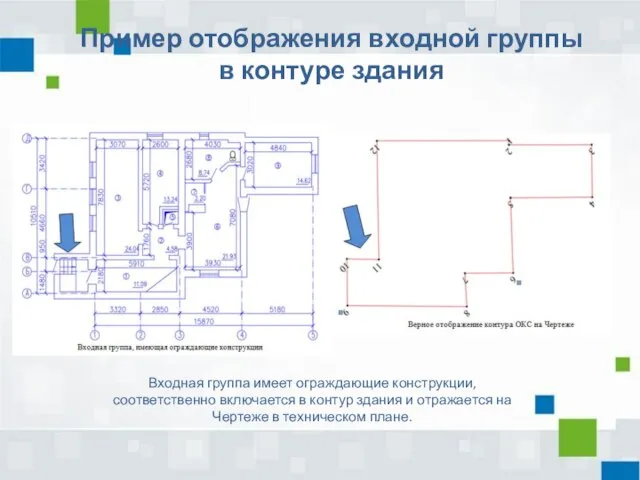 Пример отображения входной группы в контуре здания Входная группа имеет ограждающие конструкции,