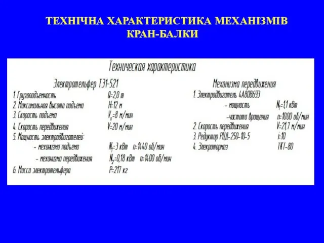 ТЕХНІЧНА ХАРАКТЕРИСТИКА МЕХАНІЗМІВ КРАН-БАЛКИ