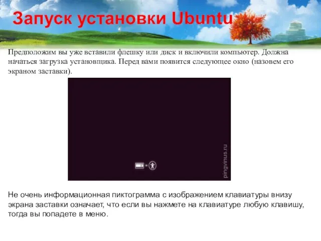 Запуск установки Ubuntu Предположим вы уже вставили флешку или диск и включили