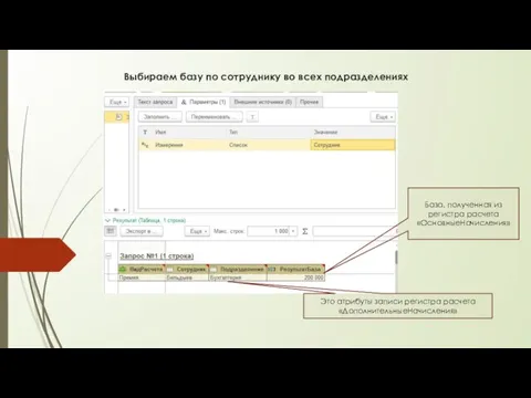 Выбираем базу по сотруднику во всех подразделениях