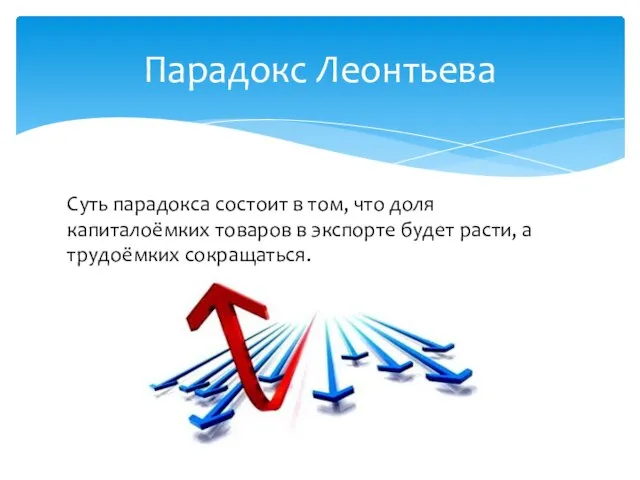 Суть парадокса состоит в том, что доля капиталоёмких товаров в экспорте будет