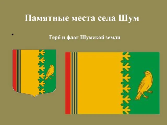 Герб и флаг Шумской земли Памятные места села Шум