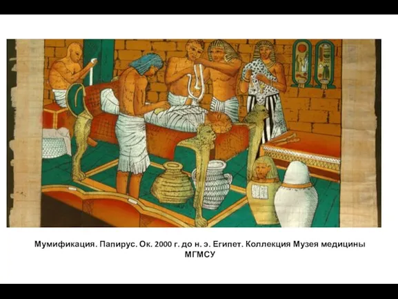 Мумификация. Папирус. Ок. 2000 г. до н. э. Египет. Коллекция Музея медицины МГМСУ