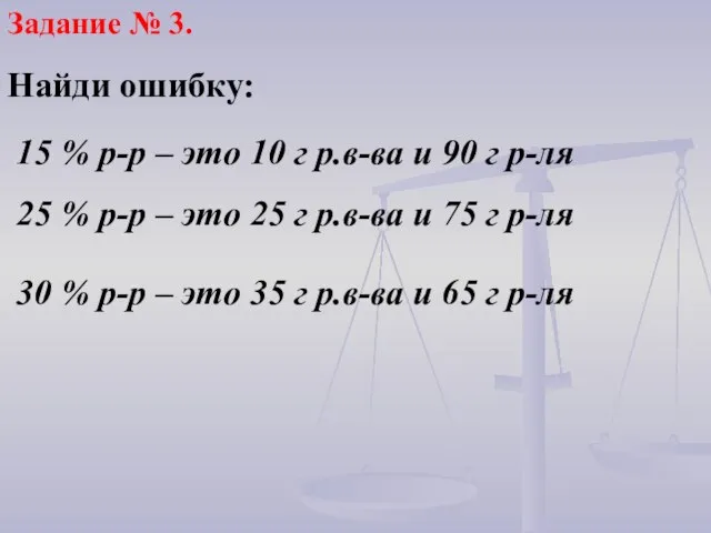 Задание № 3. Найди ошибку: 15 % р-р – это 10 г