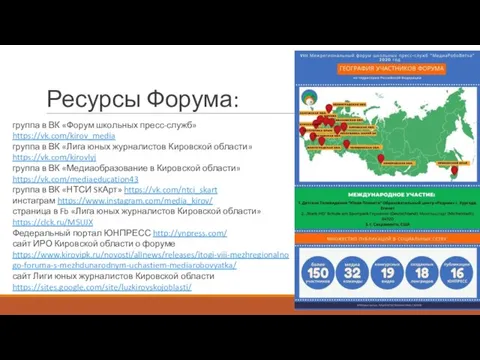 Ресурсы Форума: группа в ВК «Форум школьных пресс-служб» https://vk.com/kirov_media группа в ВК