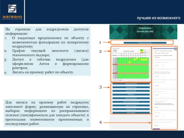 На странице для подрядчиков доступна информация: О выданных предписаниях по объекту с