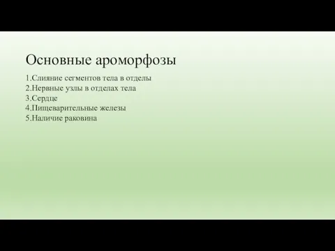 Основные ароморфозы 1.Слияние сегментов тела в отделы 2.Нервные узлы в отделах тела