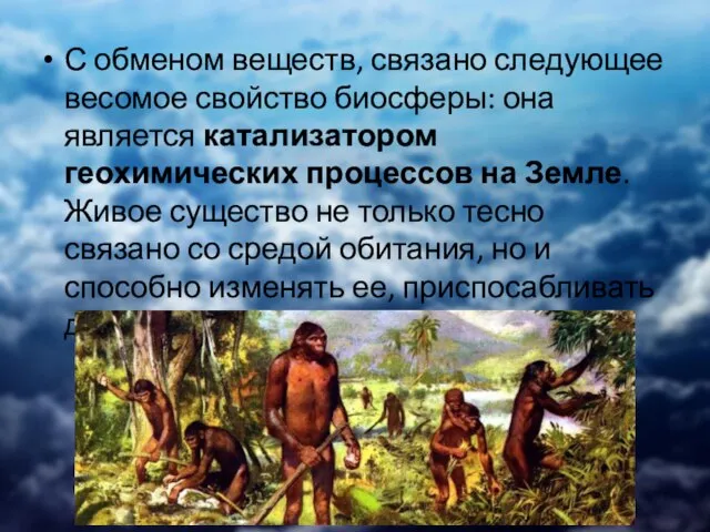 С обменом веществ, связано следующее весомое свойство биосферы: она является катализатором геохимических