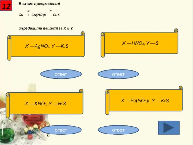 12 В схеме превращений +X +Y Cu → Cu(NO3)2 → CuS определите