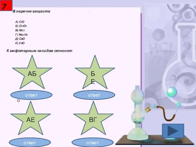 7 В перечне веществ А) CrO Б) Cr2O3 В) NO2 Г) Na2О2