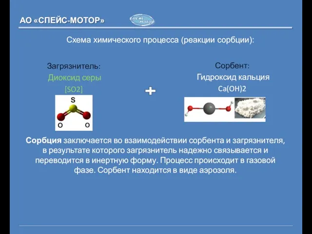 Схема химического процесса (реакции сорбции): Сорбция заключается во взаимодействии сорбента и загрязнителя,