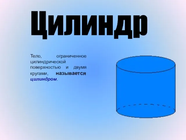 Тело, ограниченное цилиндрической поверхностью и двумя кругами, называется цилиндром. Цилиндр